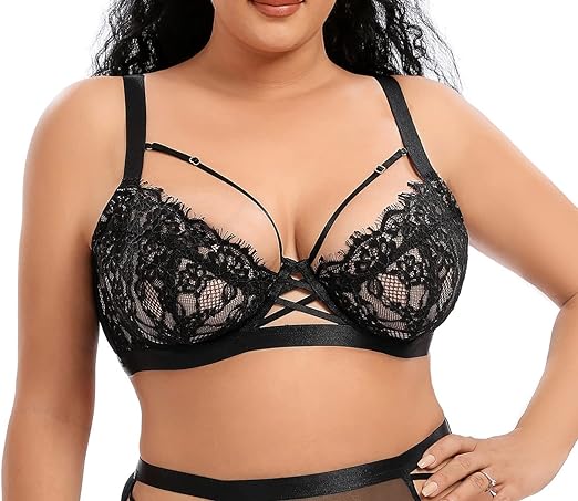 Photo 1 of ANGABRIEL Women's Minimizer Eyelash Lace Plus Size Full Figure Non-Padded Underwire Unlined Bra 44C