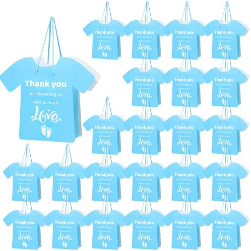 Photo 1 of Aliceset 24 Pcs Thank You Baby Shower Gifts Bag Baby Shirt Shape Baby Shower Bag with Handle Paper Gift Bag for Guests Gender Reveal Baby Shower Favors