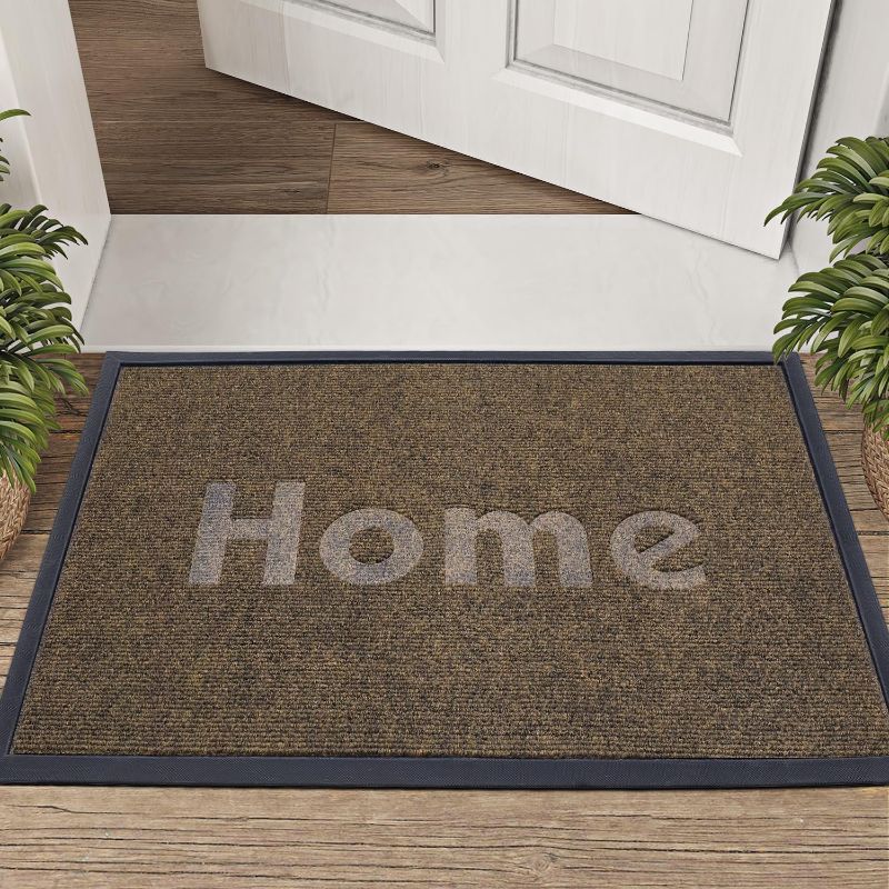 Photo 1 of LUMI Front Door Mats, Entrance Mat for Shoe Scraper,Long-Lasting,Stain Resisitant, Non-Slip Rubber Backing, High Traffic Rugs for Entryway, Indoor Outdoor Mats - Home Brown, 17.5"x29.5" 