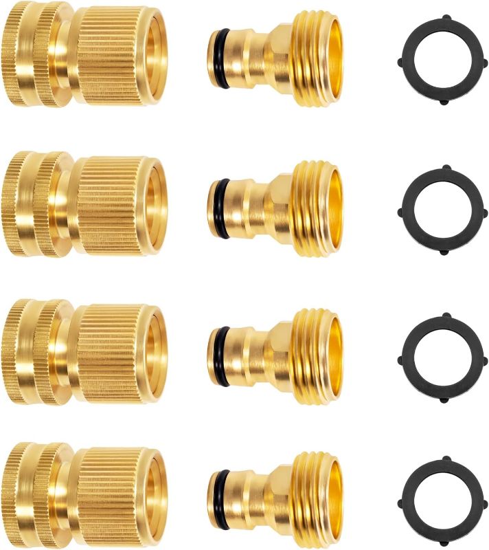 Photo 1 of TANGWOD Solid Brass Quick Connect Garden Hose Fittings, Water Hose Quick Connect Fittings for Garden Hose Quick Disconnect & Connect Connectors, Quick Connect Hose Fittings 4 Sets 