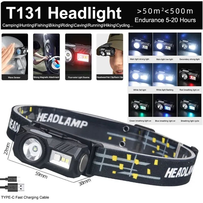 Photo 1 of Outdoor Sensor Head Lamp Multi Function Strong Light Headlight 9 Lighting Modes Night Emergency Work Headlamp With Tail Magnet
