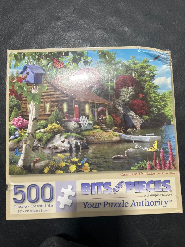 Photo 2 of Bits and Pieces - 500 Piece Jigsaw Puzzle for Adults – ‘Cabin on The Lake’ 500 pc Large Piece Jigsaw Designed by Artist Alan Giana - 18” x 24”