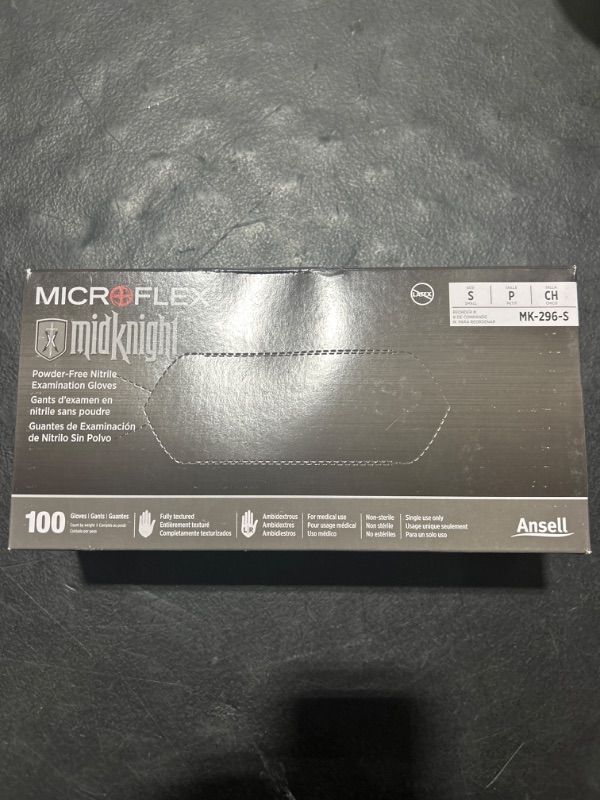 Photo 2 of Microflex MidKnight MK-296 Disposable Nitrile Gloves for Automotive, Law Enforcement w/Full Texture - Black Small (Pack of 100) Box (100)