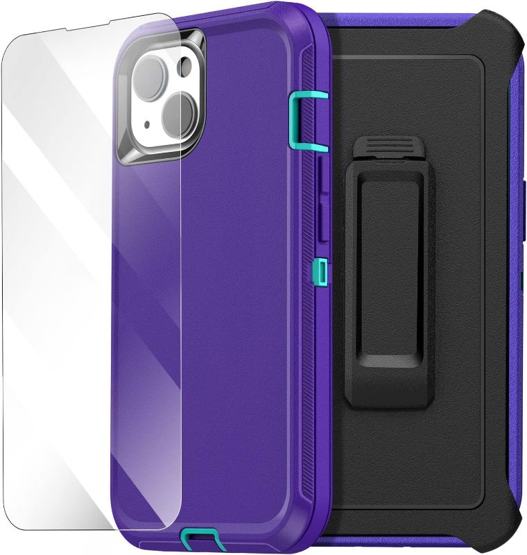 Photo 1 of AICase Belt-Clip Holster Case for iPhone 14 Case (6.1") with Glass Protector,Heavy Duty Drop Protection Full Body Rugged Shockproof/DustProof Military Grade Tough Durable Cover for iPhone 14