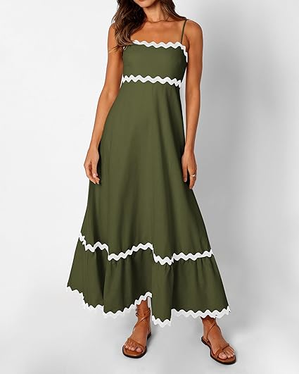 Photo 1 of dowerme Women Summer Dresses 2024 Spaghetti Straps Sleeveless Smocked Rickrack Trim Boho Flowy Loose A-Line Midi Dress
SIZE: LARGE