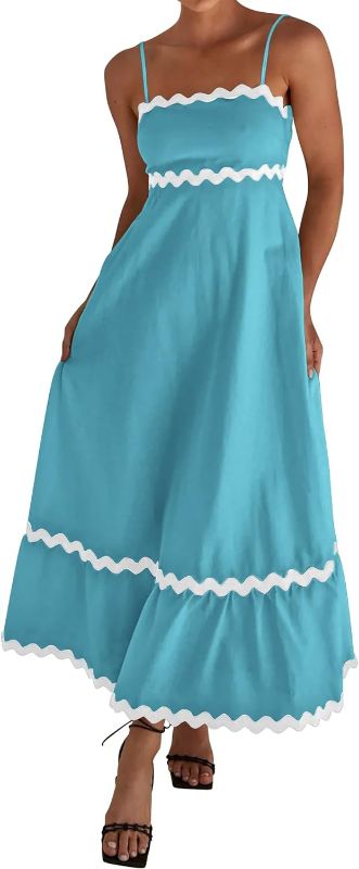 Photo 1 of dowerme Women Summer Dresses 2024 Spaghetti Straps Sleeveless Smocked Rickrack Trim Boho Flowy Loose A-Line Midi Dress
SIZE: SMALL