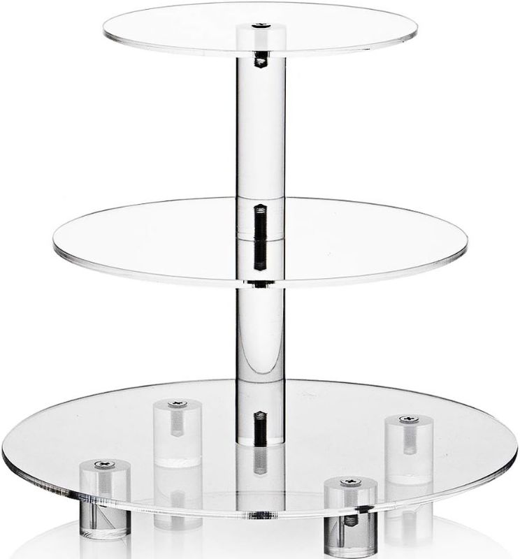 Photo 1 of Acrylic Cupcake Stand, Clear Dessert Tower Holder Display with Base for Wedding, Party, Baby Shower, 3 Tier Round, Transparent
