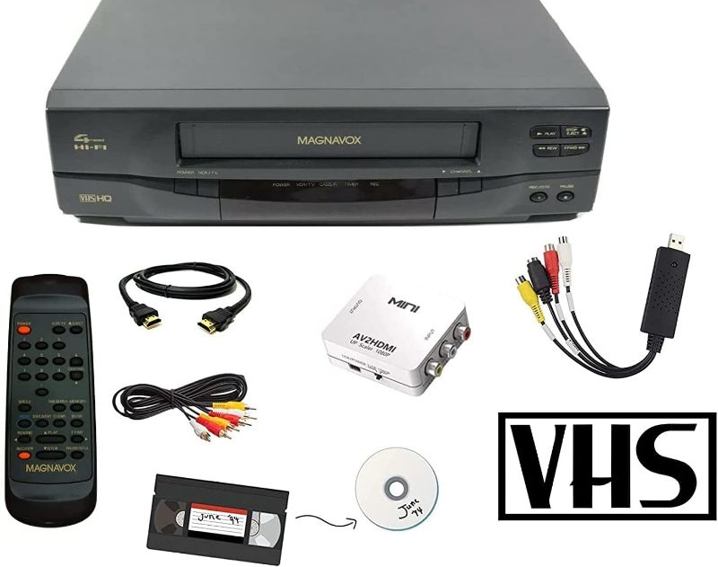 Photo 1 of MAGNAVOX VCR Video Cassette Player with Remote, USB Adapter, HDMI Converter (Renewed)
