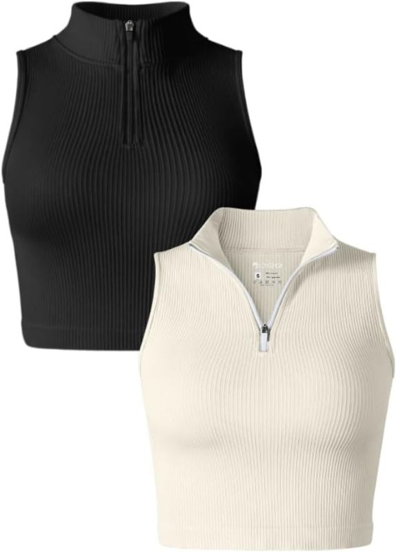 Photo 1 of MED OQQ Women's 2 Piece Tank Tops Sleeveless Zip Basic Stretch Tee Shirts Crop Camis
