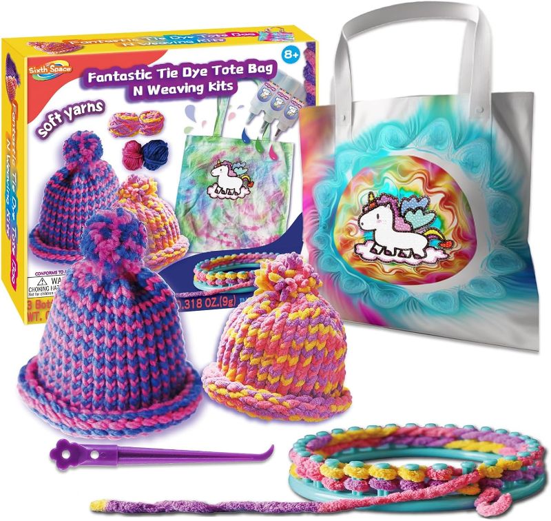Photo 1 of Weaving Loom Kit, Knitting for Beginners, Make Your Own Knitting Hat & Tie Dye Tote Bag, Weaving Round Loom for Kids, Crafts for Girls 8-12, Christmas Crafts for Teens, Teen Christmas Gifts
