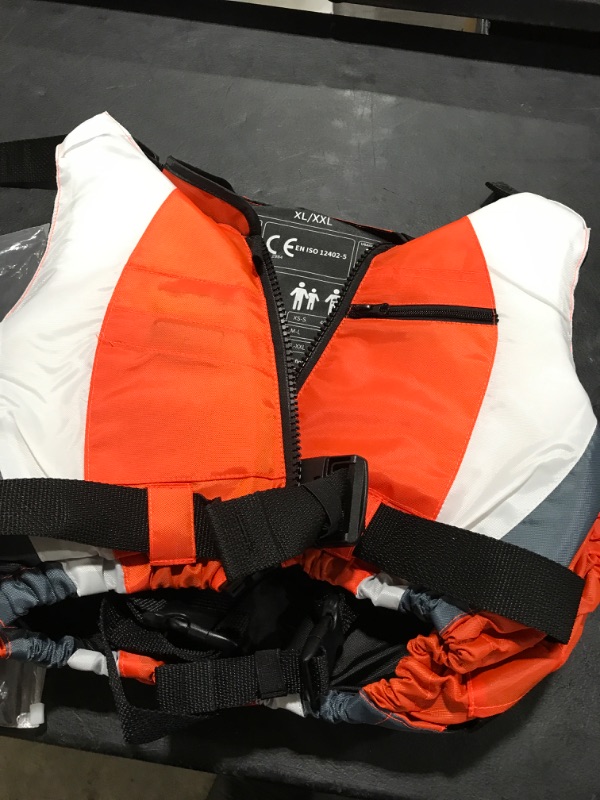 Photo 2 of Yueta Swim Vest for Adults, Adjustable Crotch Strap, Buoyancy Aid Swim Jacket for Kayaking, Fishing, Watersports Orange & White XL/XXL (154-198 lbs)