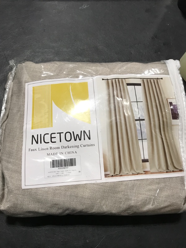 Photo 2 of NICETOWN Faux Linen 100% Blackout Curtains 96 inches Long, Pinch Pleated Curtains Room Darkening Window Treatment Thermal Insulated Noise Block for Living Room/Bedroom, Angora, W50 x L96, 1 Panel 1PC| W50 x L96 Angora