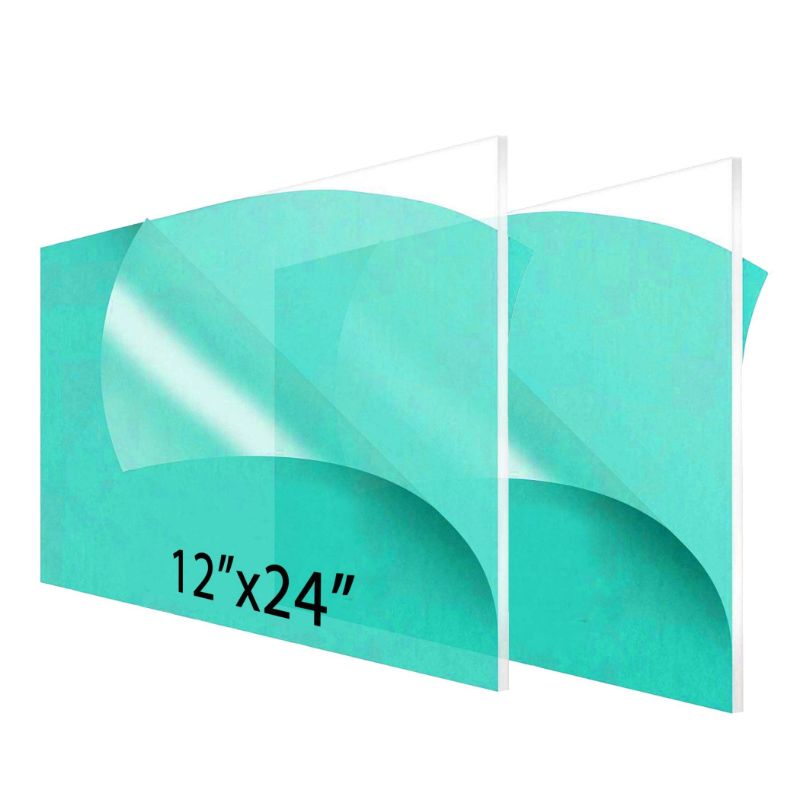 Photo 1 of (Pack of 2) 12 x 24 Inch Clear Acrylic Sheets - 1/4 Inch Thick Plexiglass; Use for Crafts, Signs, Sneeze Guards - Cut with Cricut, Diode Laser, or Hand Tools - Durable Acrylic Plexi Glass 12x24", 1/4" Thick 2