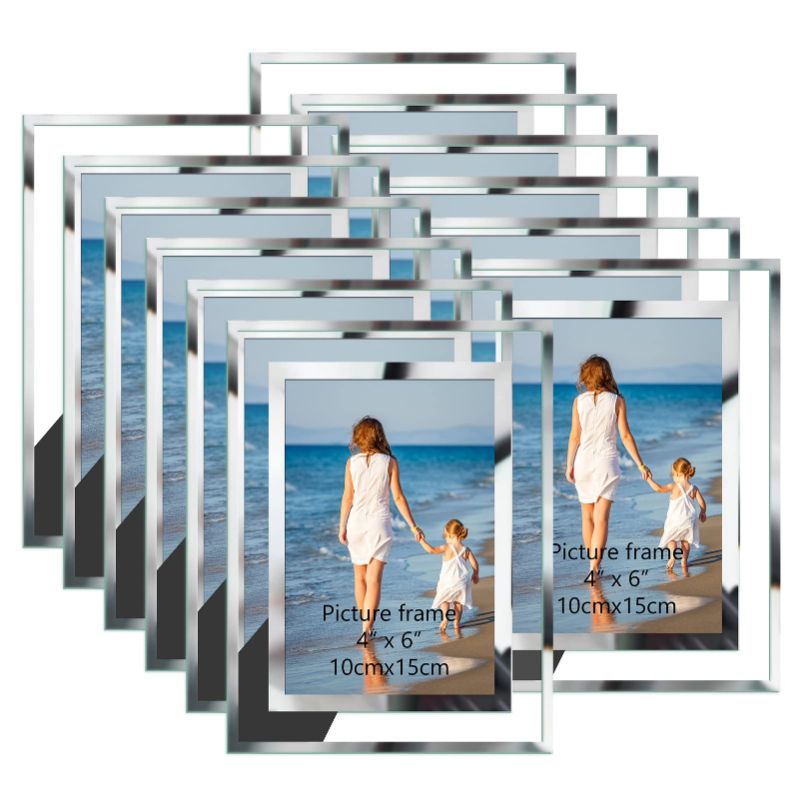 Photo 1 of Hoikwo Bulk 4x6 Picture Frame, 12 Packs Silver Photo Frames 4 by 6, Glass Wedding Frames 4x6 Only for Tabletop Display Vertically or Horizontally 12 4x6