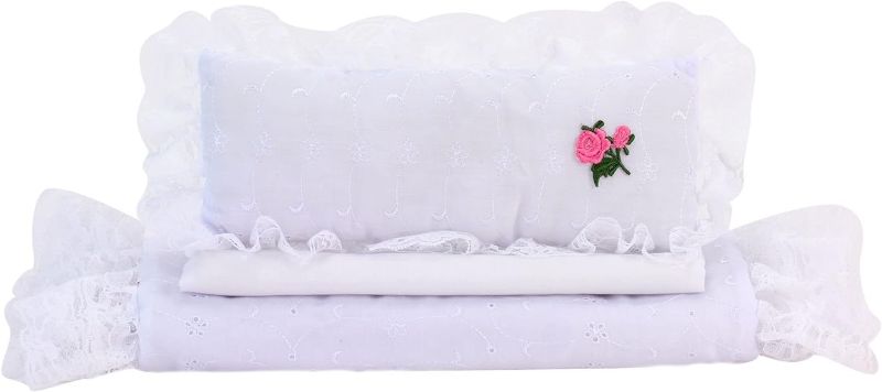 Photo 1 of Sophia's 18" Doll 3 pc. White Eyelet Bedding with Lace Trim Set with Pillow, Comforter and Mattress Pad
