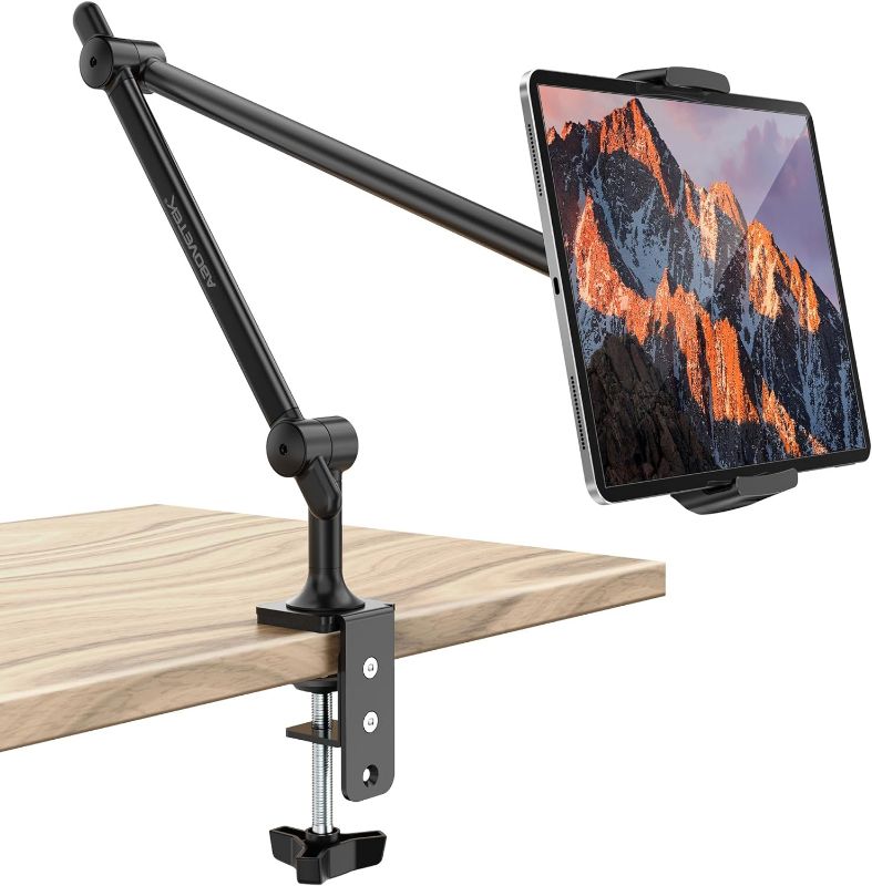 Photo 1 of AboveTEK Premium Tablet Stand Holder, Aluminum Adjustable iPad Arm Clamp Mount for Desk & Bed with 360° Rotation, Overhead Compatible with 4.5"-13.5" iPad Pro/Air/Mini, iPhone, Galaxy Tab- Black