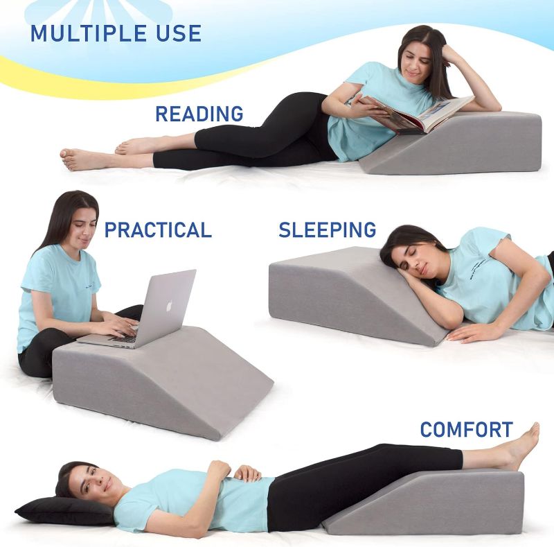 Photo 1 of Leg Elevation Rest Pillow with Memory Foam Top for Circulation, Swelling, Kneef - Wedge Pillow for Legs, Sleeping, Reading, Relaxing - Removable Washable Cover