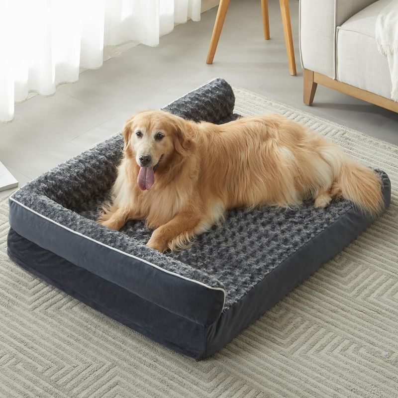 Photo 1 of BFPETHOME Washable Dog Beds for Large Dogs, Orthopedic Dog Bed Large, Big Dog Couch Bed with Removable Washable Cover, Waterproof Lining and Nonskid Bottom, Egg-Crate Foam Pet Sofa Bed for Sleeping 36.0"L x 27.0"W x 6.5"Th Dark Grey