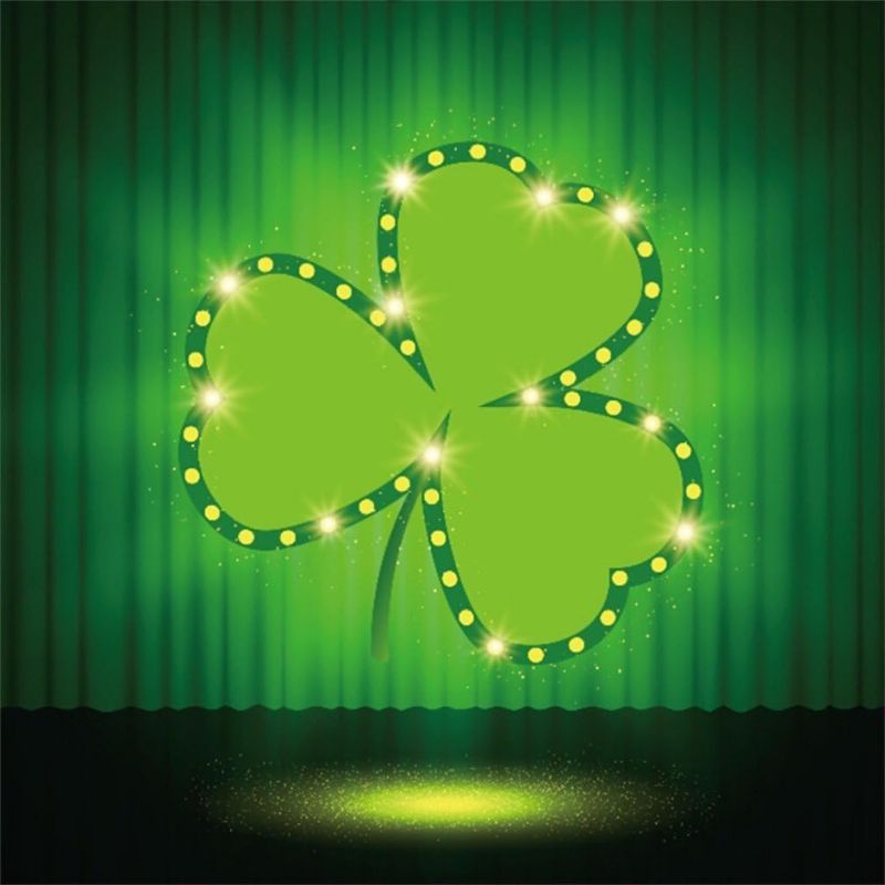 Photo 1 of AOFOTO 5x5ft Saint Patrick's Day Backdrop St Patricks Decorations Holiday Event Photo Shoot Green Curtain Stage Greenery Lucky Three Leaf Clover Photography Background Shamrock Photo Studio Props