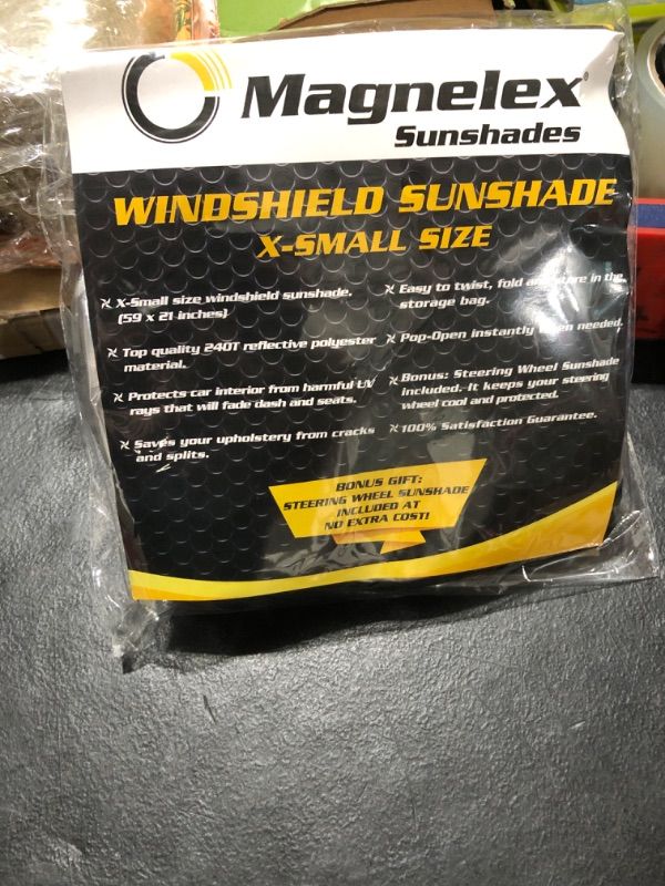 Photo 2 of Magnelex Windshield Sun Shade for Jeep Wrangler, Rubicon, Gladiator with Bonus Steering Wheel Sun Shade. 240T Reflective Fabric Blocks Sun. Foldable Sun Shield Keeps Your Vehicle Cool X-SMALL - (59" x 21")