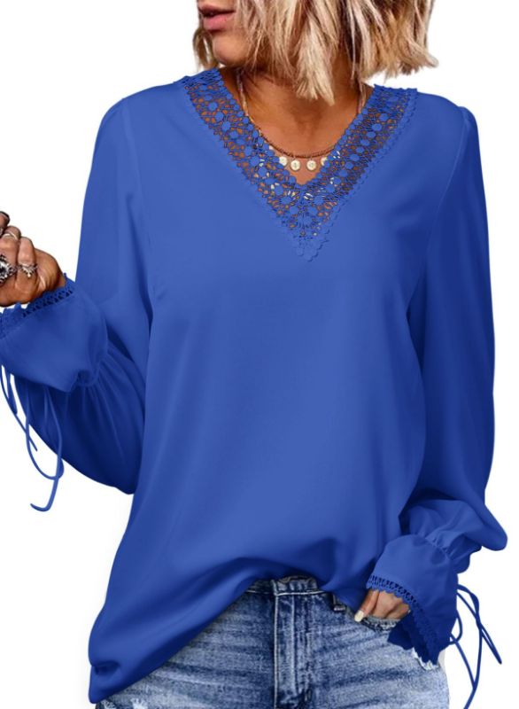 Photo 1 of Dokotoo Womens Long Sleeve Tops Lace Trim V Neck Fashion Tunic Tops Flowy Casual Shirts Chiffon Blouses 2023 Fall Clothes Blue
SIZE: LARGE