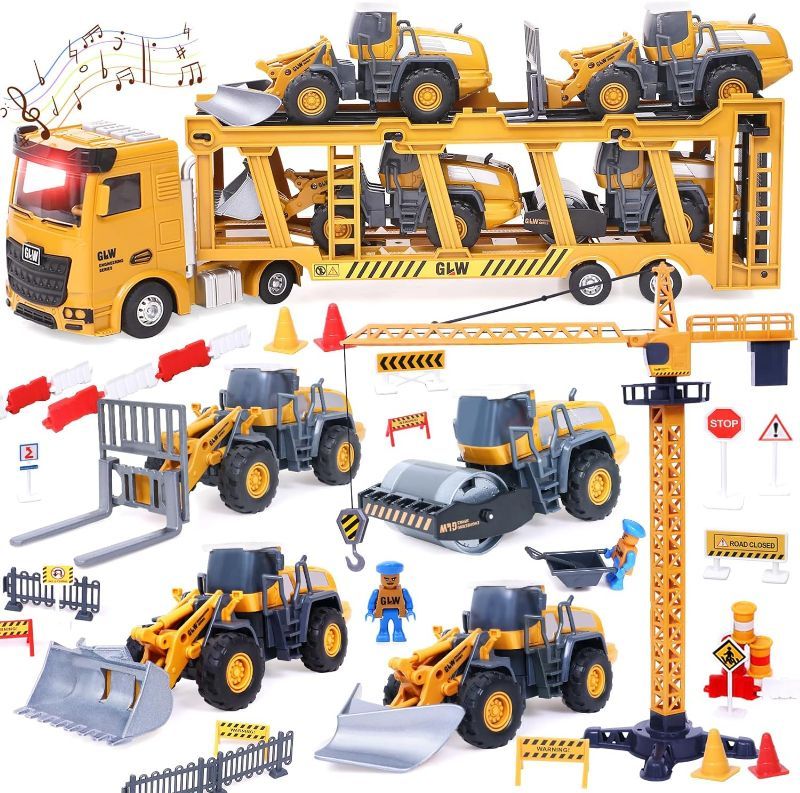 Photo 1 of Construction Truck Toys Vehicle Set, Kids Engineering Site Playset, XLarge Musical Toy Truck, Crane Toy, Bulldozer, Steamroller, Forklift, Snow Plow, Birthday Gift for Toddler Boys 3 4 5 6 Years Old