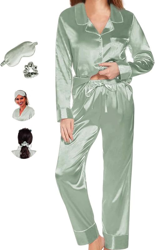 Photo 1 of WJing Yi Jia Womens Pajama Set Silk Satin Pajamas Long 2pc Pjs Button Down Sleepwear Pj Set Loungewear large 
