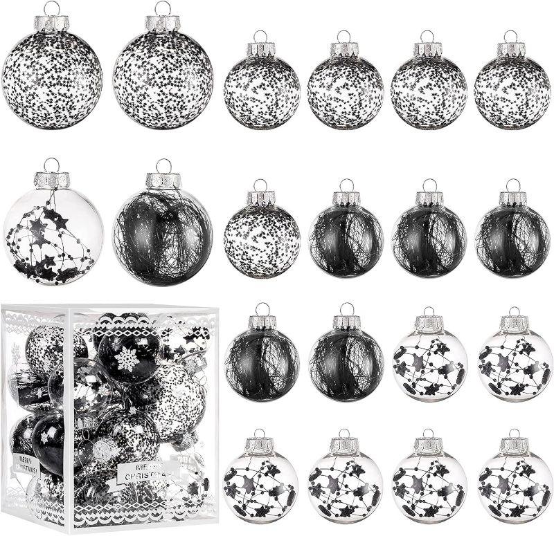 Photo 1 of Christmas Ornaments Ball Set-Shatterproof Clear Plastic Decorative Baubles for Xmas Tree House Holiday Wedding Party Decoration,20Pcs Black
