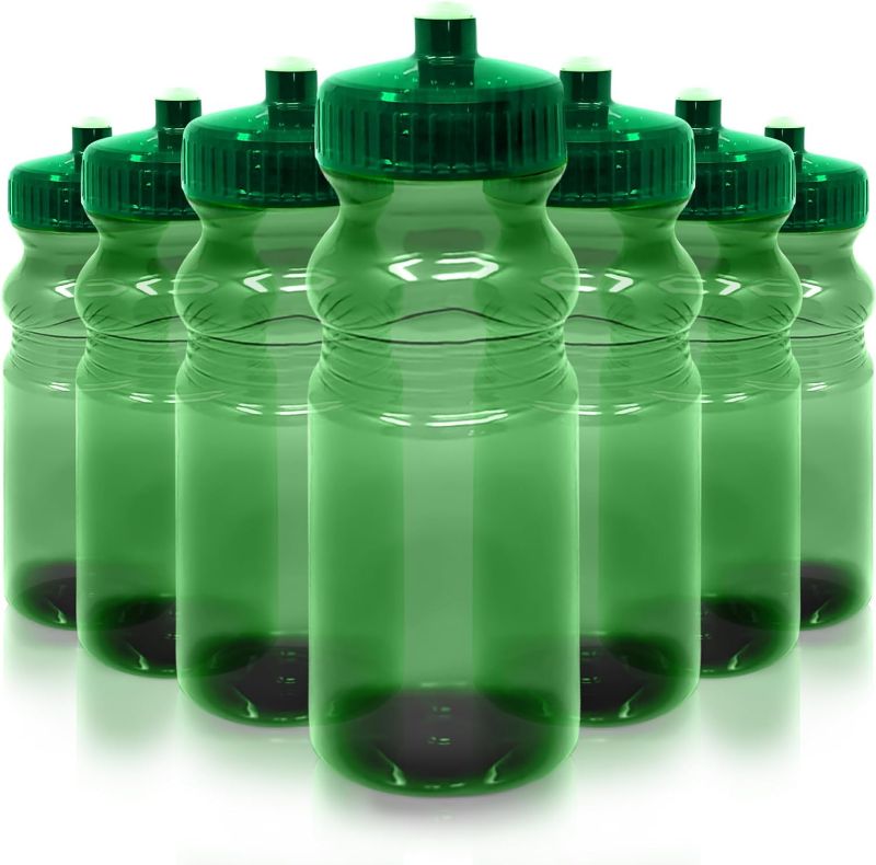 Photo 1 of CSBD 20 oz. Bulk Water Bottles, 10 Pack, Made in USA, Blank Plastic Reusable Water Bottles for Gym, Cycling, BPA Free, Plastic Water Bottles Pull Top Cap for Sports, Translucent Green
