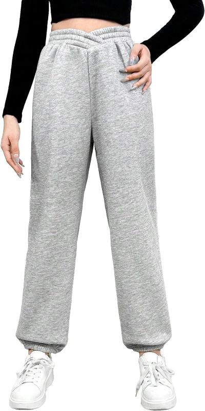 Photo 1 of 16Y COZYEASE Girl's Jogger Sweatpants Asymmetrical High Elastic Waist Casual Baggy Sweatpants with Pocket
