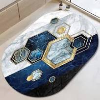 Photo 1 of DUADELI Gold Black Honeycomb Marble Diatomaceous Earth Bath Mat Non-Slip Bathroom Rug Super Absorbent Quick Dry Bath Mat Rug for Bathroom Bathtub fit Under Door(Oval 50cm×80cm)