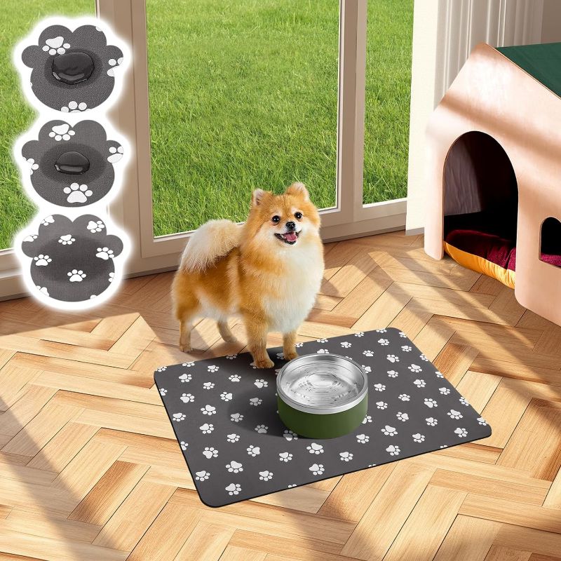 Photo 1 of 19 x 12 in Quick Dry Absorbent Dog Food Mat, Thickened Diatom Mud Anti-Slip Dog Water Bowl Mat, No Stains Pet Feeding Mat for Small Dogs 