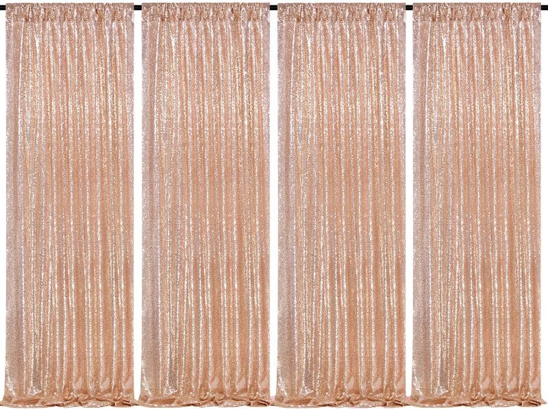 Photo 1 of Rose Gold Sequin Backdrop Curtains Panels 4 Pieces 2FTx8FT Wedding Backdrop for Bridal Shower Birthday Party Decor