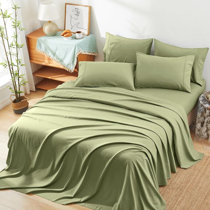 Photo 1 of Sheets Queen Size Bed Sheets - 6 Piece Cooling Sheets Silky Sage Green Queen Sheet Set - Breathable Luxury Bedding Sheets & Pillowcases

