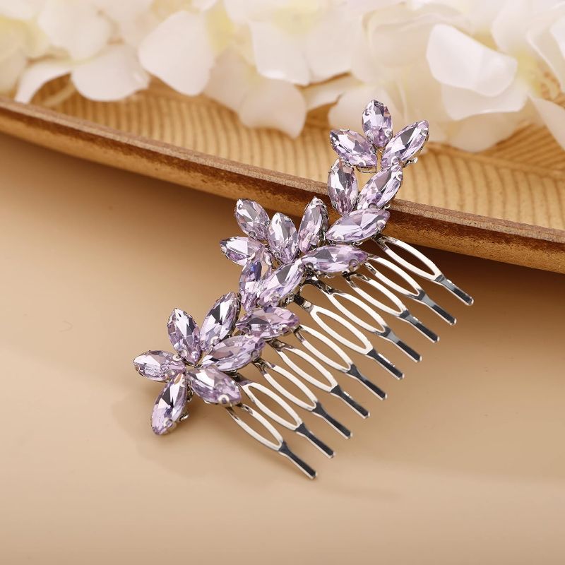 Photo 1 of Chargances Wedding Flower Hair Comb Bridal Zircon Rhinestone Hair Side Comb Fashion Handmade Headpiece Bridal Hair Accessories for Wedding Prom Flower Girl (2)