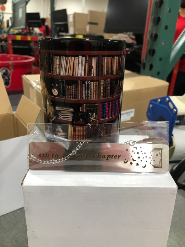 Photo 2 of Library Bookshelf Mug Book Lovers Coffee Mug Library Mug for Cat and Book Lover Book Coffee Mug Book Mug Bookworm Mug Book Club Cup - Gifts for Readers Bookish Black Mug 11Oz With Keychain
