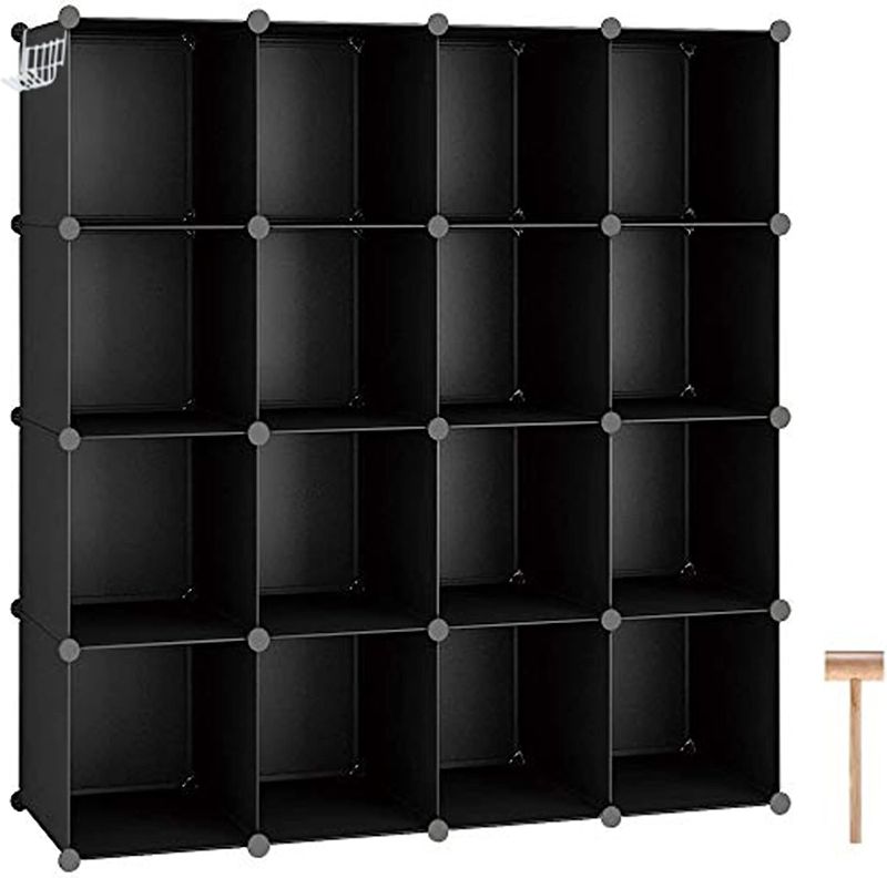 Photo 1 of C&AHOME Cube Storage Organizer, 16-Cube Shelves Units for Closet, DIY Plastic Modular Bookshelf, Bookcase, Storage Cubes Ideal for Bedroom, Living Room, 48.4" L × 12.4" W × 48.4" H Black SUM3016H 