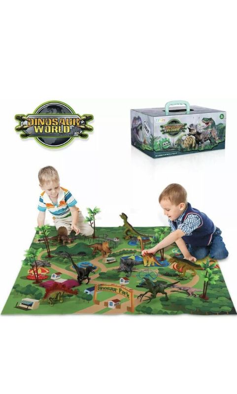 Photo 1 of TEMI Dinosaur World Toy Figure w/ Activity Play Mat & Trees, Dinosaur Playset
