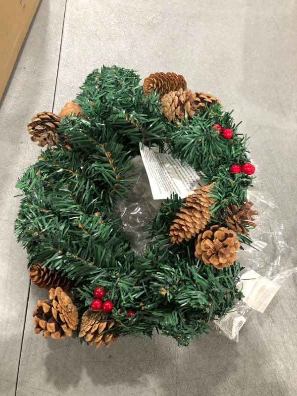 Photo 2 of Clever Creations 12 Inch Artificial Christmas Wreath for Front Door Decor, Indoor and Outdoor Holiday Hanging Decoration, Pinecones and Berries