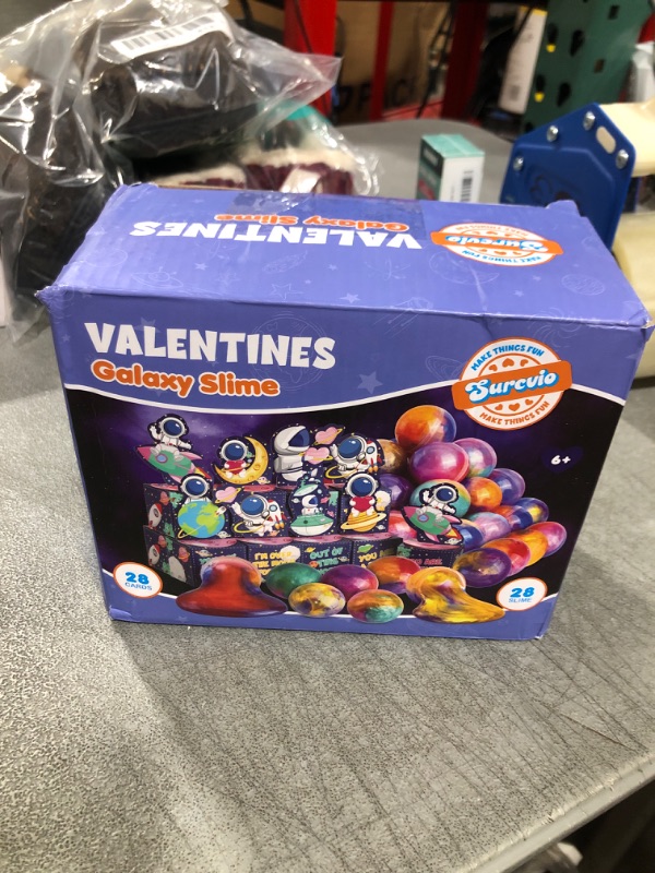 Photo 2 of 28 Pack Valentines Day Gifts for Kids, Galaxy Slime with Greeting Card Box Stress Relief Fidget Toy for Kids Party Favor, Valentine's Day Classroom Exchange Prizes Gift Set Style 2