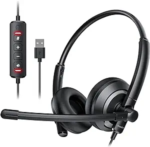 Photo 1 of EH05-U Wired USB Headset with Noise Cancelling Microphone for PC Laptop - Headphones with In-Line Control, Lightweight, Enhanced Sound & MIC Mute