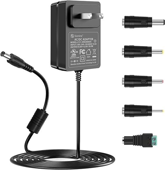Photo 1 of Gonine 9V 2A DC Power Supply Cord, 110-240Vac 50-60Hz 9Volt Connector Plug 18W AC Adapter for 9Vdc 300mA 500mA 800mA 1000mA 1200mA 1500mA 2000mA Power Devices.