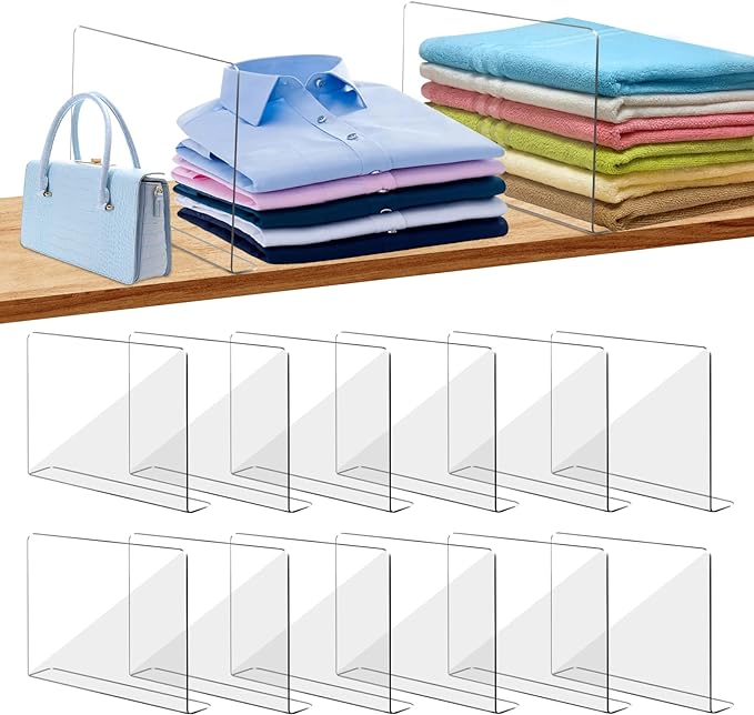 Photo 1 of OKPOW Shelf Dividers for Closet Organization: 12 Pack Durable Clear Acrylic Divider Organizer for Shelves - Vertical Adjustable Shelving Separators for Clothing Purse