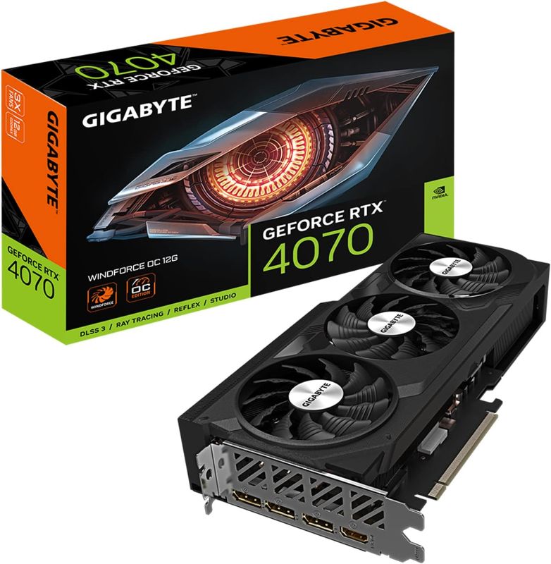 Photo 1 of GIGABYTE GeForce RTX 4070 WINDFORCE OC 12G Graphics Card, 3X WINDFORCE Fans, 12GB 192-bit GDDR6X, GV-N4070WF3OC-12GD Video Card
