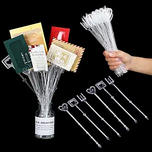 Photo 1 of 120 Pieces Plastic Floral Picks 9" Flower Card Holder Stick Straight Head Flower Picks Clear Floral Card Pick Fork Heart Square Shape Flower Place Card Holder Floral Pick Clip Card Holder for Wedding