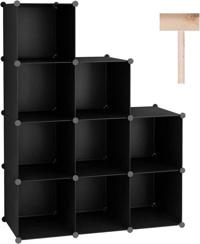 Photo 1 of C&AHOME Cube Storage, 9-Cube Bookshelf, Plastic Closet Cabinet Organizer, DIY Stackable Bookcase, Modular Shelving Units Ideal for Home, Office, Kids Room, 36.6" L x 12.4" W x 48.4" H Black SHS3009A
