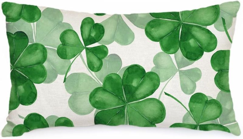Photo 1 of AACORS St Patricks Day Pillow Cover 12X20 Inch Shamrock Clovers Decor Farmhouse Holiday Spring Pillow Case Decorations for Home Sofa Couch (Green) AA360-12
