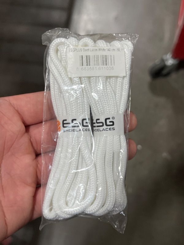 Photo 2 of ESG - 2 Pairs White, Round Heavy Duty Boot Laces for Hiking, Work Boots (140 Cm / 55,11") - Durable, Long Lasting%100 Polyester
