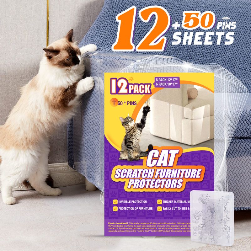 Photo 1 of 12 Pack Cat Scratch Deterrent Tape, 17-inch x 12-inch (6pcs) & 17-inch x 10-inch (6pcs) Furniture Protectors from Cats for Couch, Cat Training Anti-Scratch Pad and Sofa Protector Guards 
