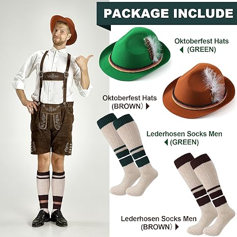 Photo 1 of 2 Pairs Lederhosen Socks Mens Oktoberfest German Socks and 2 Oktoberfest Hats Traditional Bavarian Lederhosen Socks Oktoberfest Outfit Costume

